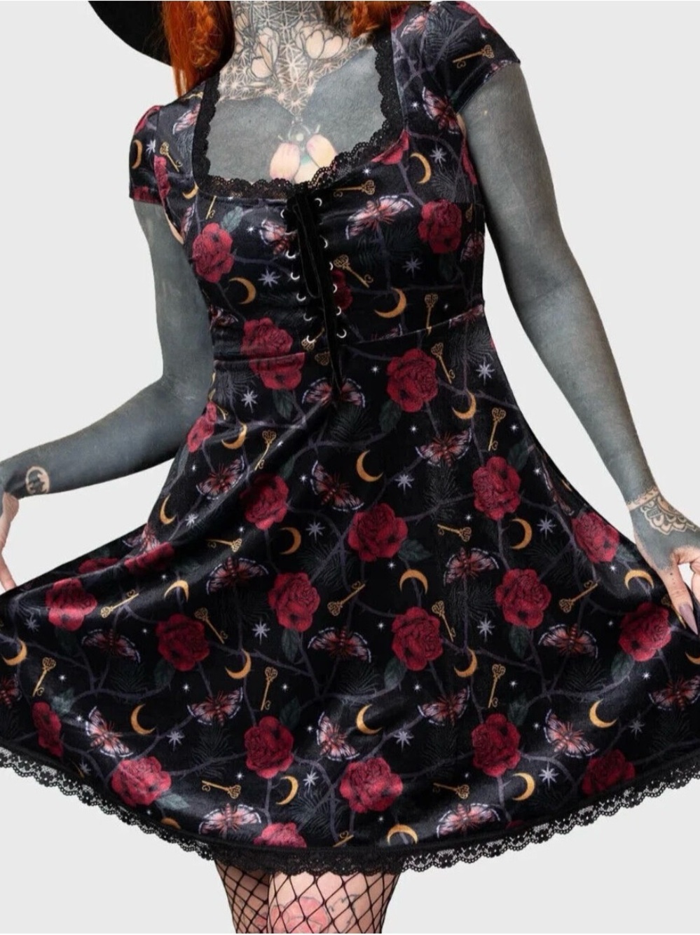 KILLSTAR Morgaine Kleid Gothic Glam Rose Whimsical Motte Dress Size 3XL